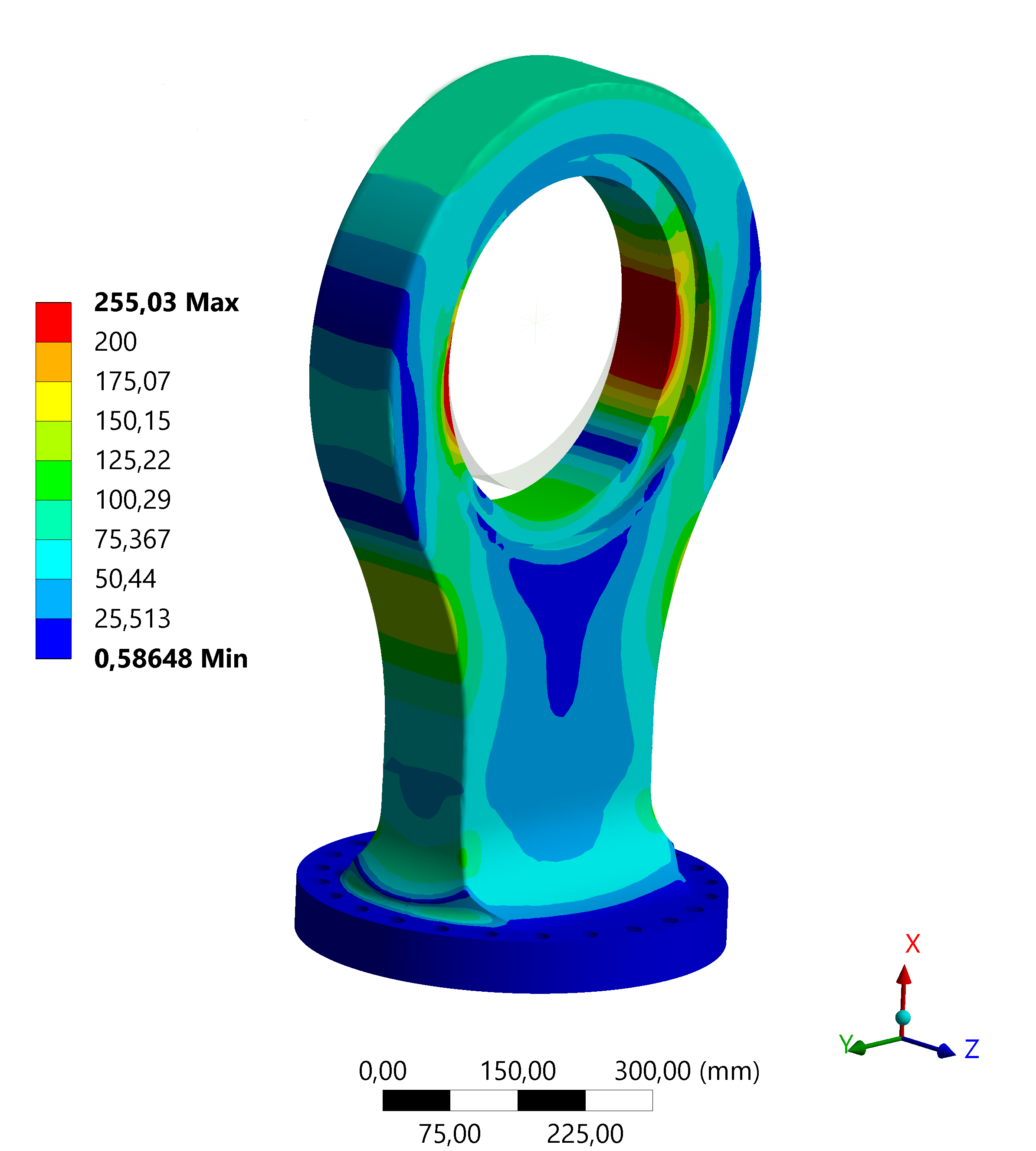 FEM-Analyse HYdraulikzylinderbodenauge mit lokalen Spannungsspitzen in Radien